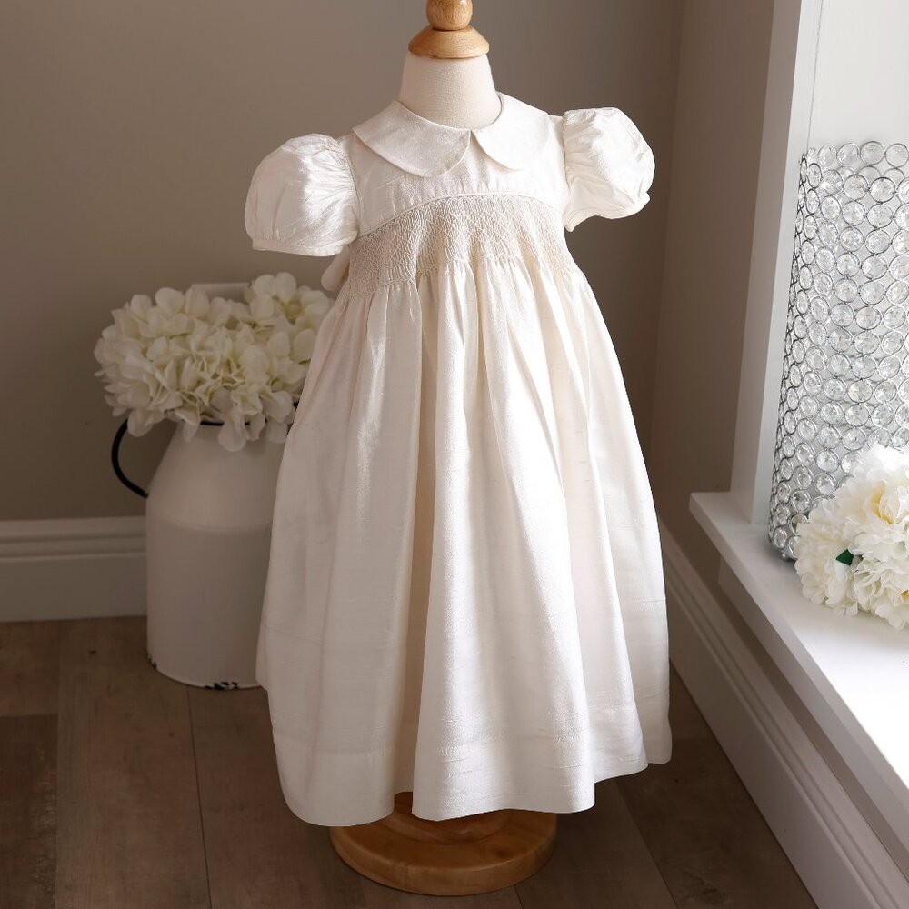 Boy's Ivory Dupioni Silk Special Occasion Romper Bonnet Set Vintage Heirloom NWT - Picture 7 of 7